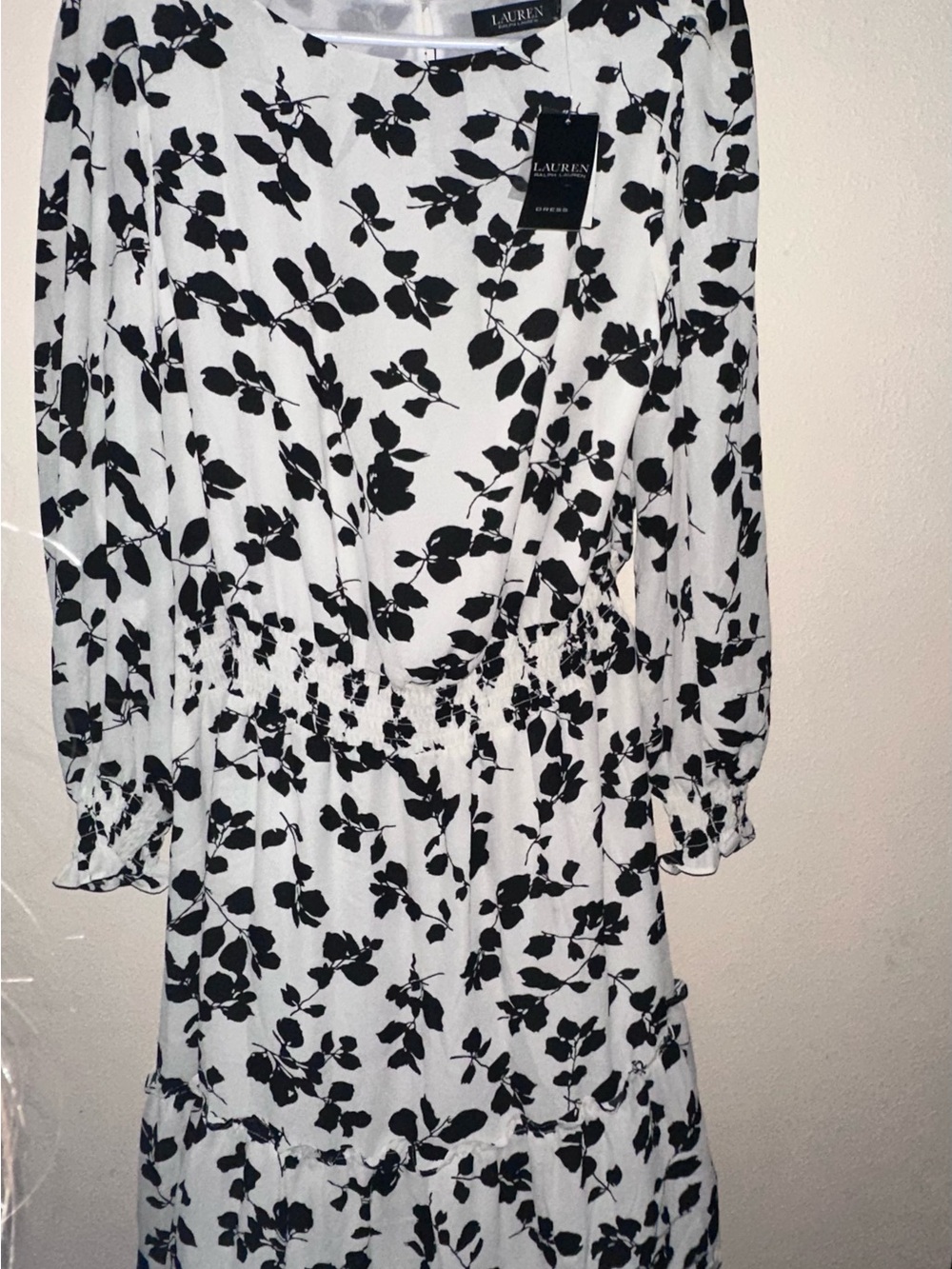 Ralph Lauren Black and White Floral Long Sleeve Dress